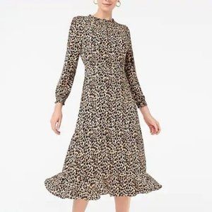 J. Crew | Ruffle Neck Peasant Dress in Leopard Print